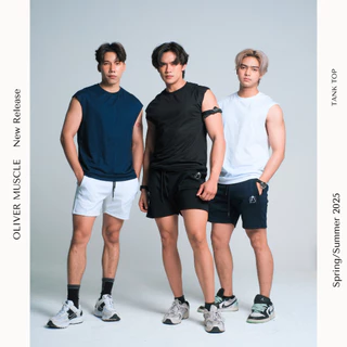 OLIVER MUSCLE เสื้อยืดแขนกุดทรงเกาหลี สีพื้น ผ้านุ่ม ใส่สบายไม่ร้อน แบรนด์ Oliver Muscle