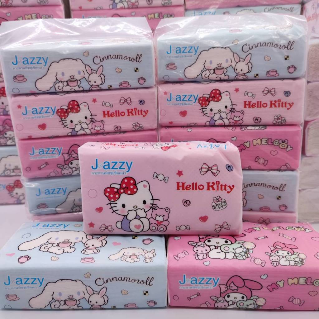 พร้อมส่ง SANRIO 1หิ้ว5ห่อ แบบเล็ก กระดาษเช็ดหน้า 60แผ่น/ห่อ ราคาถูกมากก