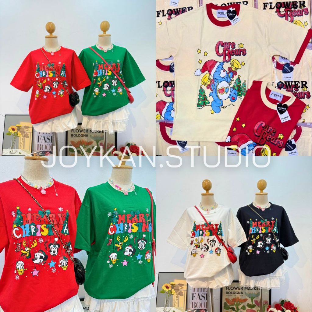 ขายดี!! เสื้อยืด Oversize คริสต์มาส อก 44-48" ยาว 29" ป้าย FLOWER (F021)