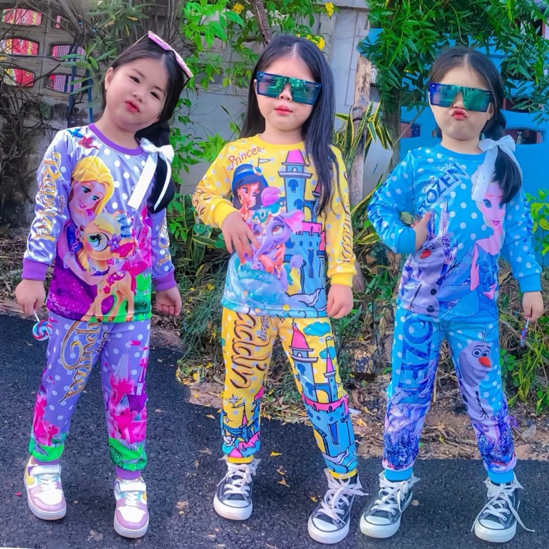 ชุดเซ็ทรุ่นลายจุด เสื้อแขนยาว+กางเกงขายาว ชุดเด็ก ลายการ์ตูน ผ้าไมโครไฟเบอร์ ปลายขาจั๊ม