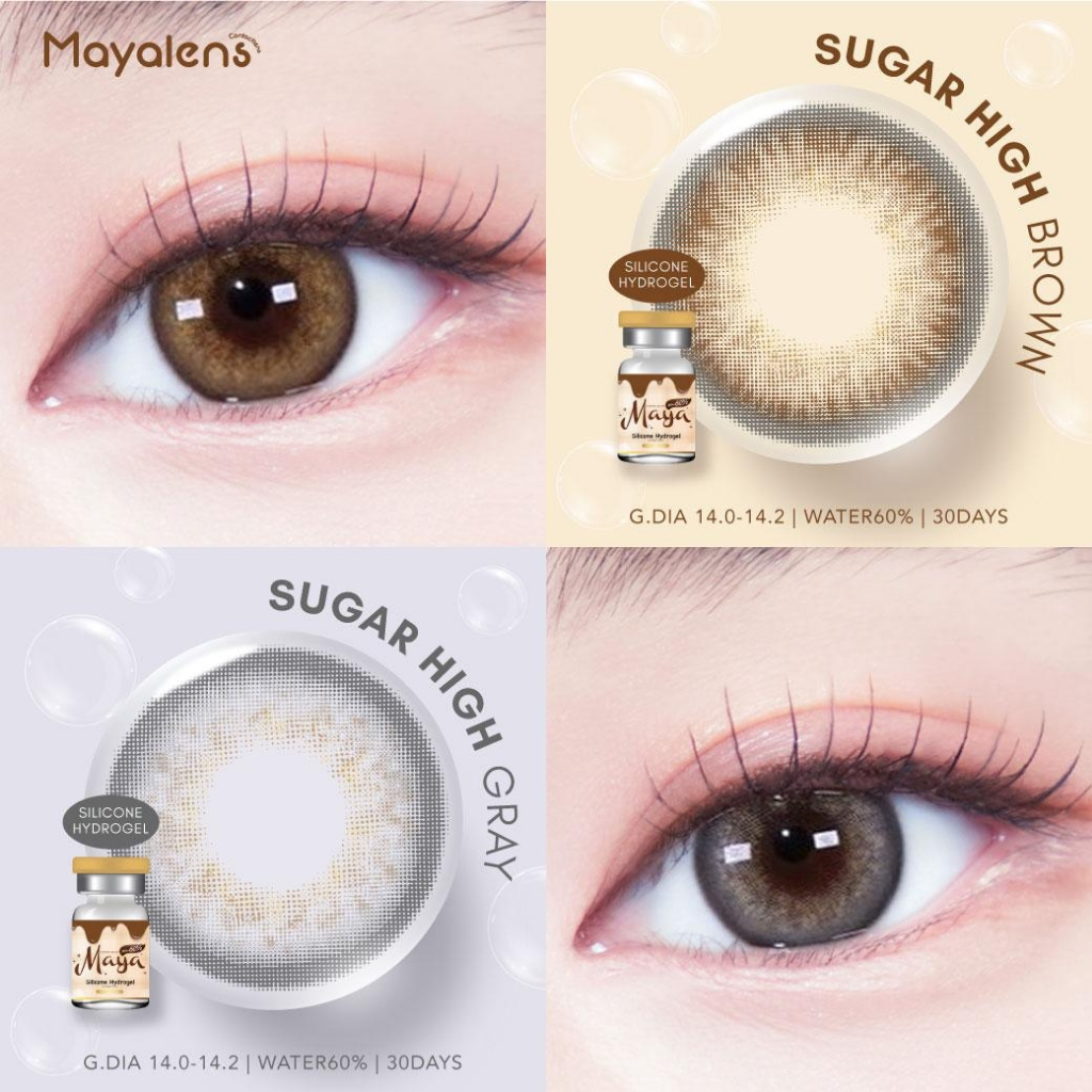 🔥คอนแทคเลนส์ ✨ขนาดกลาง✨Silicone Hydrogel ค่าอมน้ำ 60%✨Sugar high✨Mayalens Premium