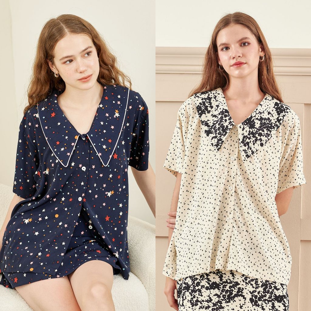 PIMNATTA Helena Top (Limited) เสื้อเบลาส์ คอวีปกแหลม ผ้าพิมพ์ลายนำเข้า ใส่สบายไม่ร้อน ไม่ยับง่าย