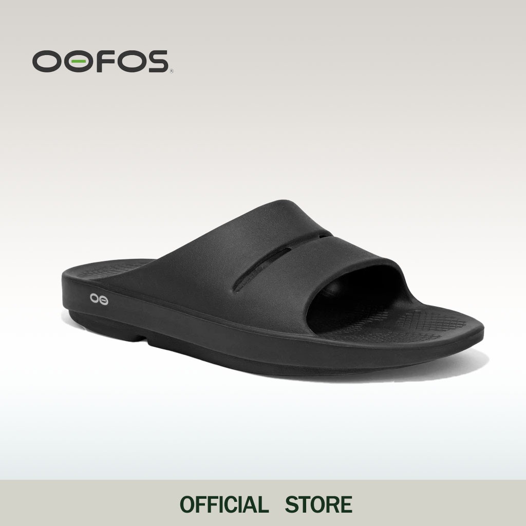 OOFOS Ooahh Black (ดำ) - รองเท้าแตะเพื่อสุขภาพ นุ่มสบายเท้าด้วยวัสดุอูโฟม บอกลาปัญหาสุขภาพเท้า