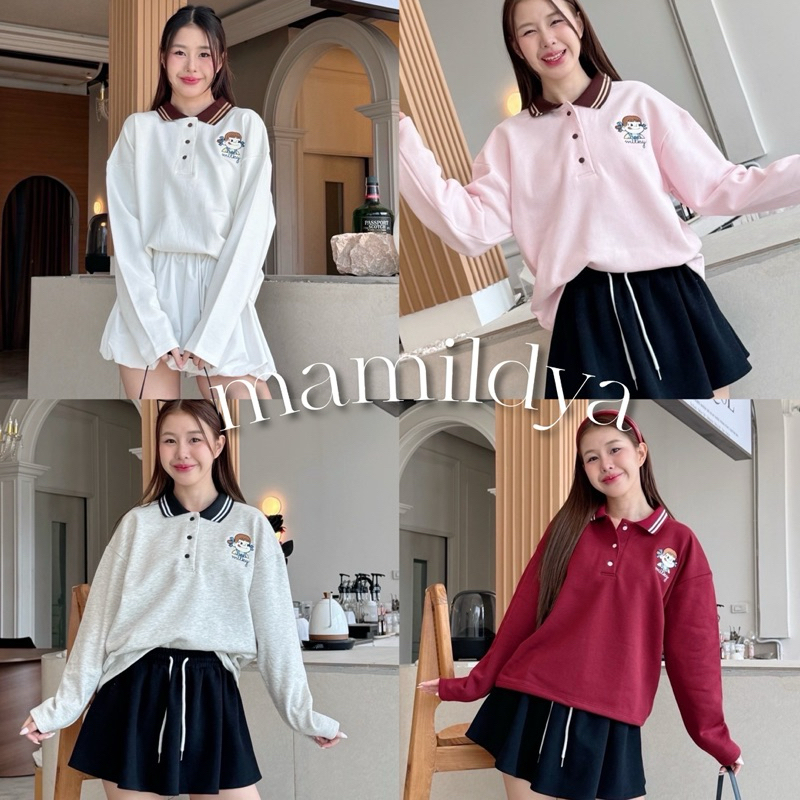 ผ้าสำลี Mamildya.shop เสื้อคอปกโปโลแขนยาว ผ้ายืดหนา เนื้อผ้าสำลี/D1-1 /COOK-มิวกี้