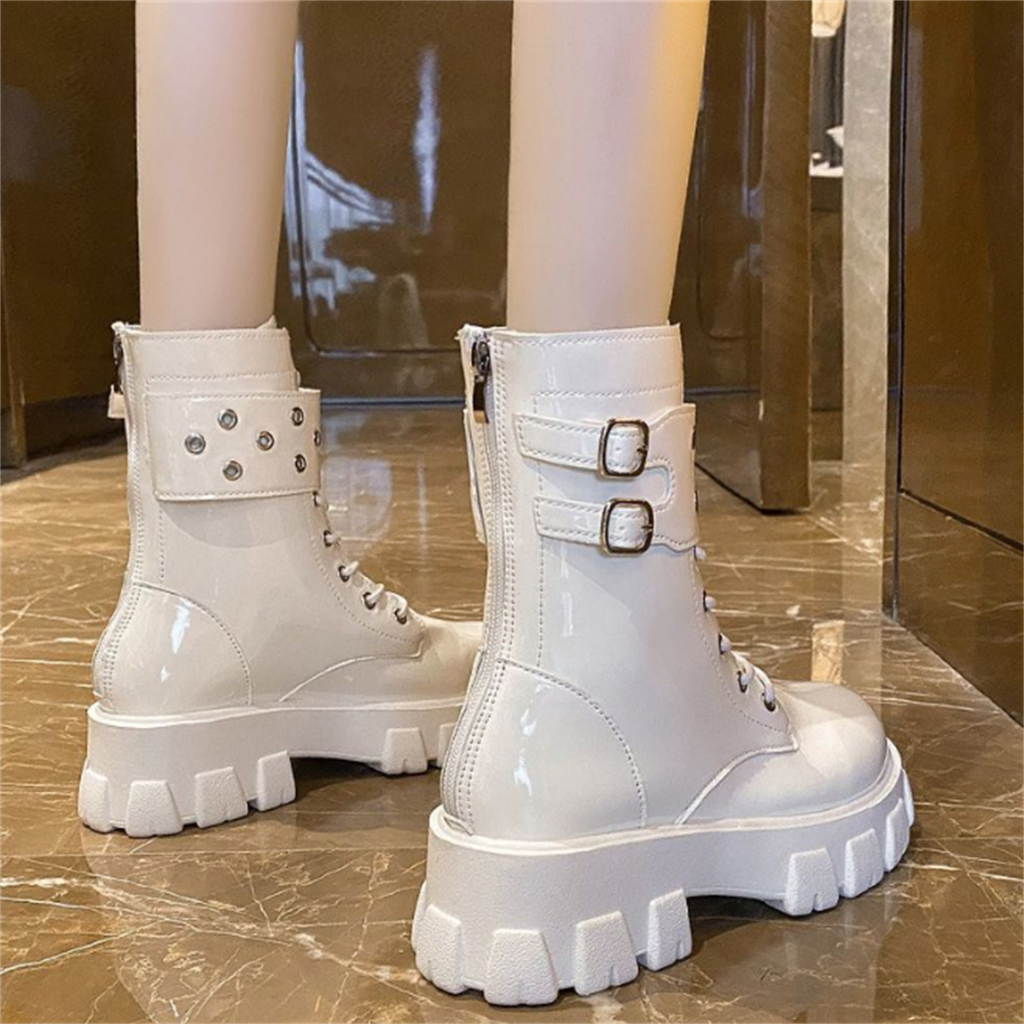 ขนาด 35-40 หนาด้านล่างรอบหัวซิปด้านหลังรองเท้ามาร์ติน แฟชั่นรองเท้าบูทผูกเชือกเย็น - รูปที่ 7