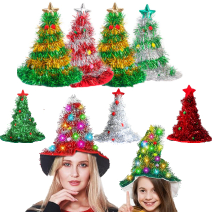 ส่งจากไทย หมวกซานตาคลอส  หมวกต้นสน หมวกคริสต์มาสมีไฟ Christmas Hat ปาร์ตี้ คริสต์มาส สําหรับผู้ใหญ่และเด็ก