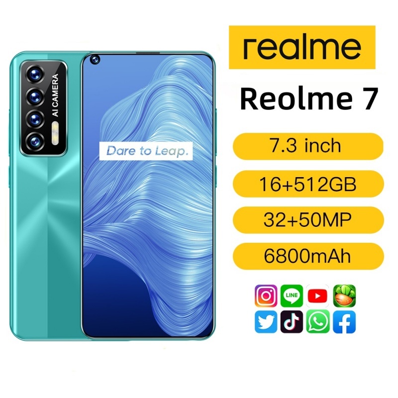 Smartphone real7 16GB RAM+512GB ROM 7.3inch full screen support 2 SIM card android 13.0 support bank APP cheap phone