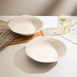 ชามเซรามิค ทรงดอกไม้ สีขาว ขนาด8นิ้ว สินค้าพร้อมส่ง