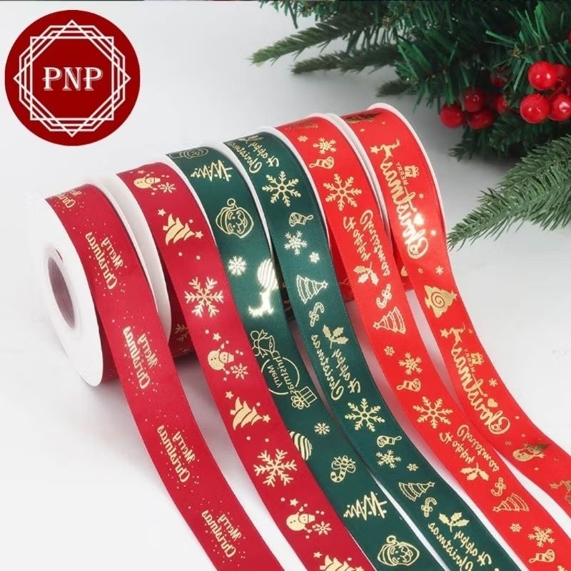 (พร้อมส่ง) ริบบิ้นคริสต์มาส สีแดง สีเขียว ของขวัญ ของฝาก ห่อของขวัญ ราคา/ม้วน