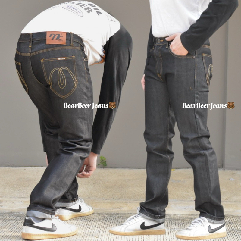 กางเกงยีนส์ ทรงกระบอกเล็ก ผ้าดิบไม่ยืด 14.5oz. ปั้นเฟดได้ เอว27-44 ราคาถูก