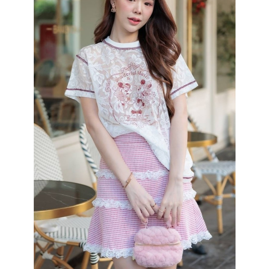 "เช็คสินค้าก่อนสั่งซื้อ สั่งแล้วห้ามยกเลิกน๊าค๊า" Gaily Closet Set เสื้อลูกไม้สีขาว สกรีนอก น่ารัก