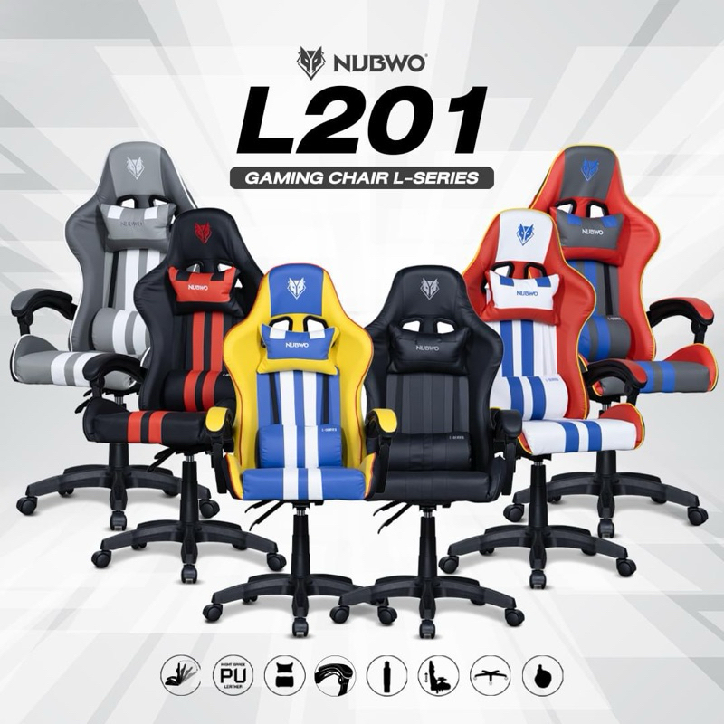 NUBWO L201 Gaming chair เก้าอี้เกมมิ่งดีไซน์เท่ สปอร์ต เข้าได้กับทุกการแต่งบ้าน ปรับเอนได้ มีให้ 6 สี [ประกัน 6 เดือน]