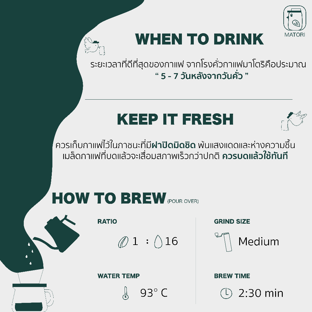 Matori Coffee Roaster เมล็ดกาแฟคั่วอ่อน Colombia, Caturra Chiroso Washed