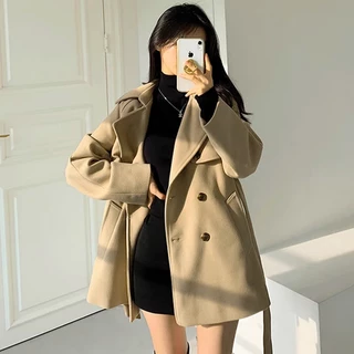 พร้อมส่ง 3สี เสื้อโค้ทกันหนาวผ้าWool มีสายรัดเอวค่า (T365)