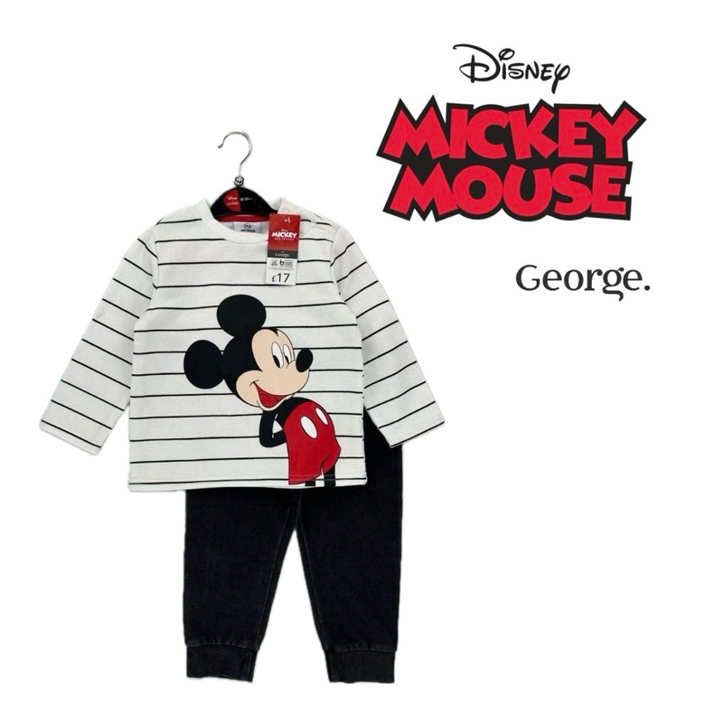 George disney mickey mouse ชุดเซตมิ้กกี้เม้าลายทางกางเกงดำผ้าดีสุดสุด *แพทเทินใหญ่นะคะรุ่นนี้