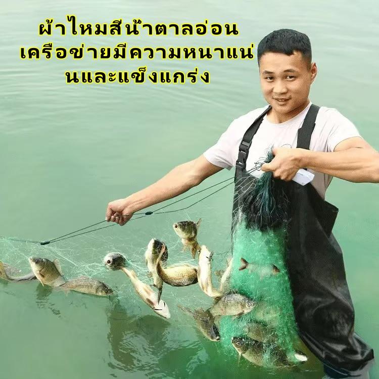 ตาข่ายตกปลา, ตาข่ายลวดเหนียวสีเขียว, ตาข่ายสามชั้นจม, ความหนาแน่นสูงลอยบวกตะกั่วหล่นสูง 1.5 เมตร