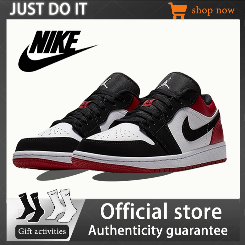 ขายร้อน NIKE Air Jordan 1 Low Black Toe Sports Shoesผู้ชายนางสาว รองเท้ากีฬา