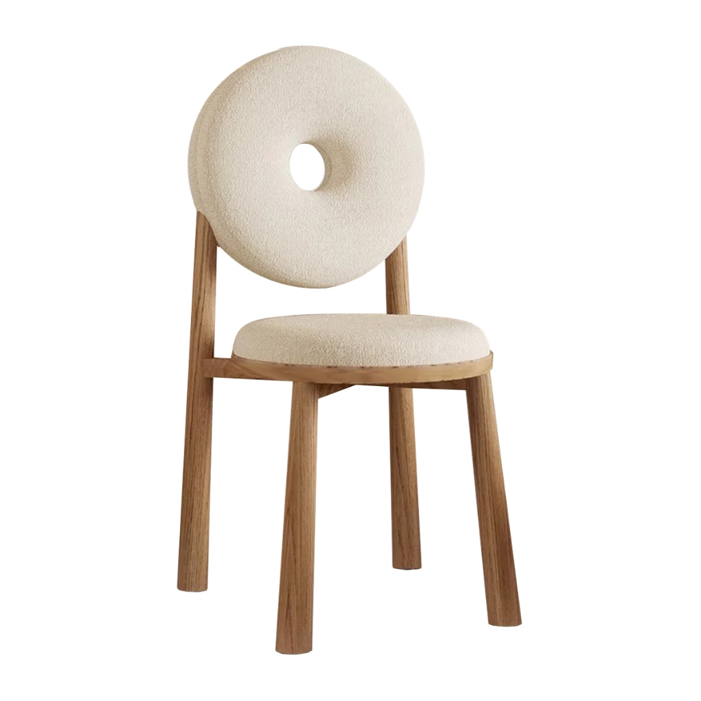 เก้าอี้ รุ่น DD-211 เก้าอี้ไม้ เบาะนุ่มทรงกลม ขนแกะเทียม มินิมอล ทันสมัย