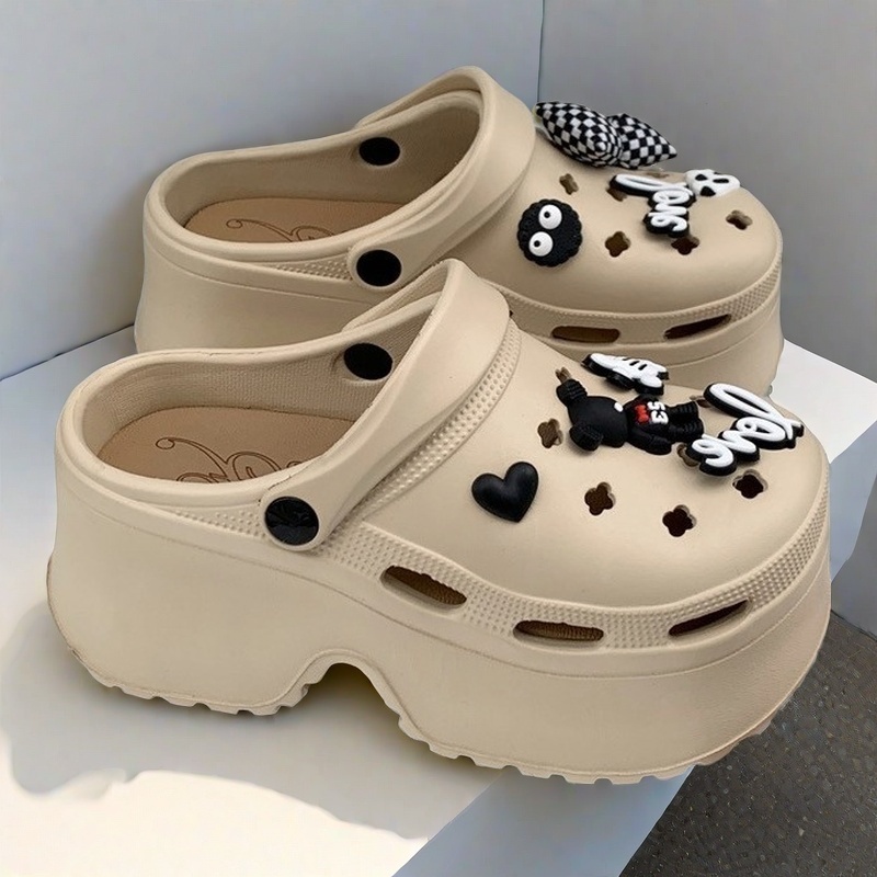 FOYA สุภาพสตรีแฟชั่นรองเท้าหัวใหญ่รองเท้าสไตล์เกาหลีรองเท้าแตะโซ่ตกแต่งสบายรองเท