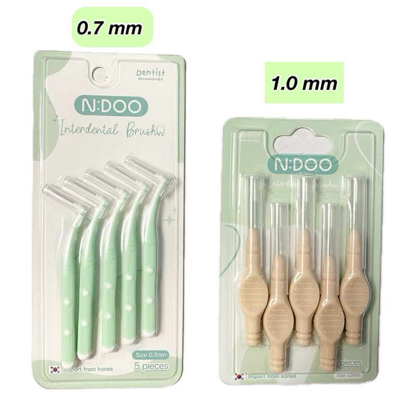 Kentoyshop แปรงซอกฟัน N:DOO ด้ามตัว L ขนาด 0.7 mm และ ด้ามตรง 1.0 mm แพ็ค 5 ชิ้น