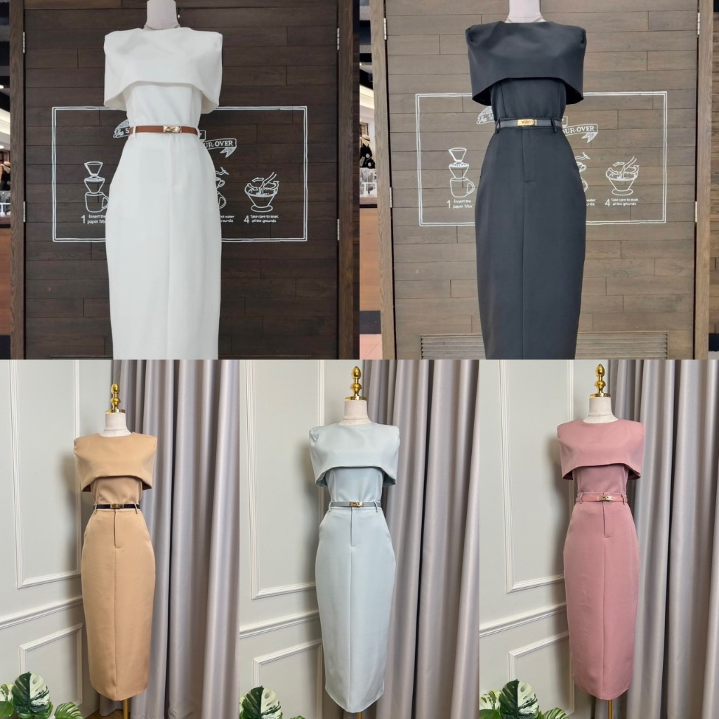 BT 04-1250  เซท4ชิ้นสุดคุ้มเสื้อแขนกุดแต่งปิดคลุมไหล่ซิปหลังมาพร้อมกระโปรงยาวผ่าหลังและมีเข็มกัดเป็น