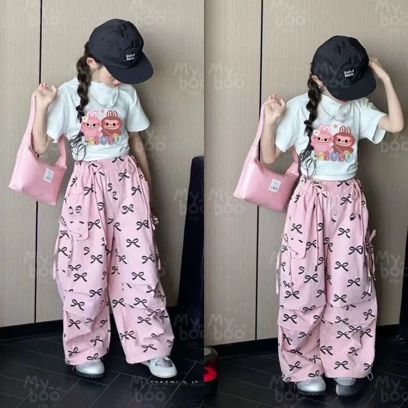 BB059 มาใหม่ ชุดเซ็ตลูกสาวลาบูบู้ กางเกงคาร์โก้สีชมพู น่ารักกก ผ้าไหมเกาหลี กระเป๋าใช้งานได้จริงจ้า