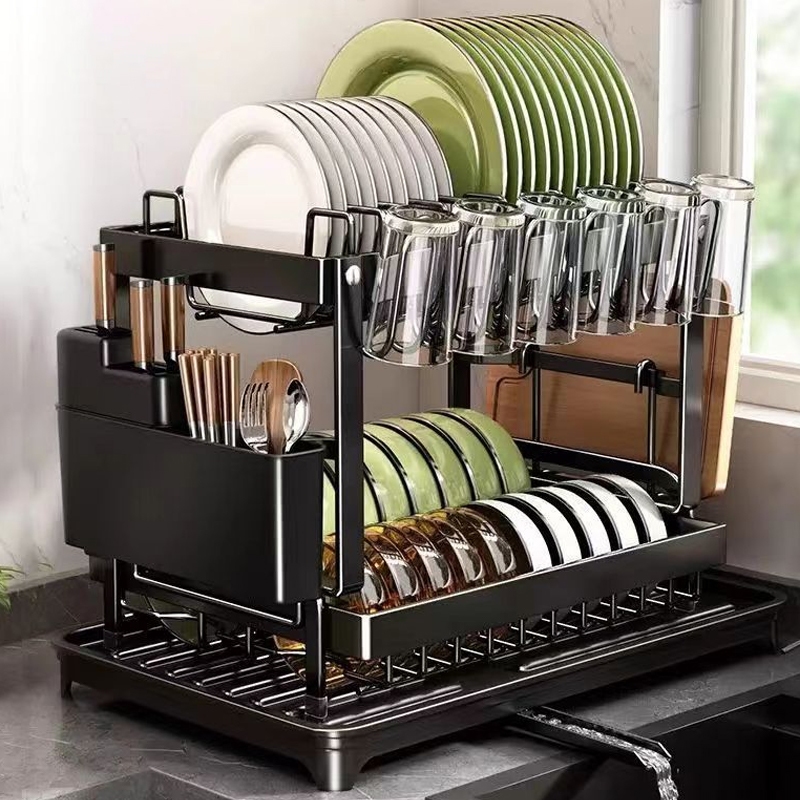 stainless 610-2W ชั้นวางของในครัว คว่ำจาน เก็บถ้วย สีขาว 2 ชั้น พร้อมถาดรอง