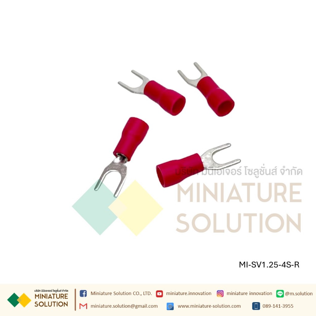(100pcs.) หางปลา SV1.25-4S หางปลาแฉกแบบเขี้ยว-หุ้มเต็ม สีแดง (MI-SV1.25-4S-R)