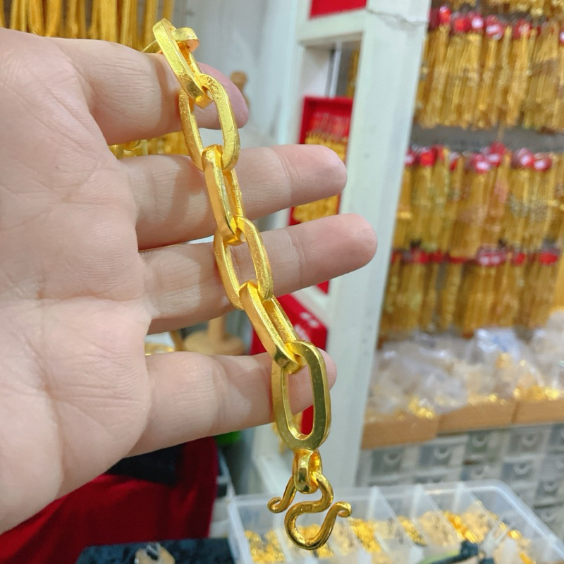 สร้อยข้อมือเศษทองหุ้มลายโซ่ฝลั่งงานเงา5บฟรีกล่องตะขอ