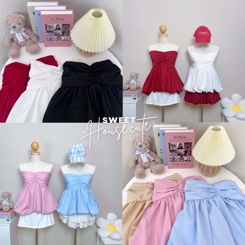 SweetHouse #425 เสื้อเกาะอกทรงบอลลูนยอดฮิต ใส่พลางหุ่นทรงสวยใส่คู่กับอะไรก็น่ารักก