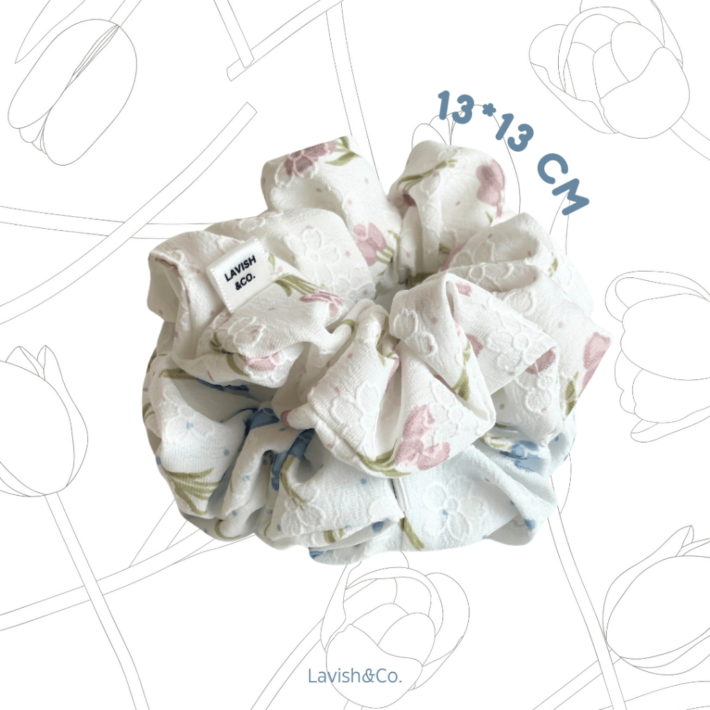 [ พร้อมส่ง ] Basic  Scrunchies – Tulips collection     13*13 CM  (Extra Large size) ราคา ถูกที่สุด ดีลบีเคเค แกลเลอรีภาพที่ 4