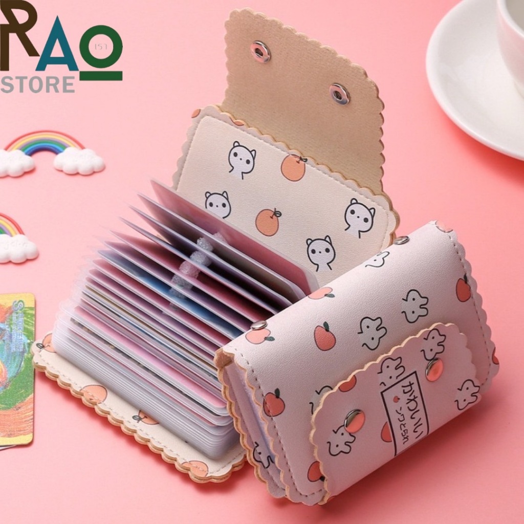 RAO Store พร้อมส่งกระเป๋าใส่บัตรหนังนิ่มๆขอบหยักลายน่ารัก ที่เก็บบัตรต่างๆมี20ซอง ใส่บัตรแบบหน้าหลังได้ 40ใบพกพาสะดวก