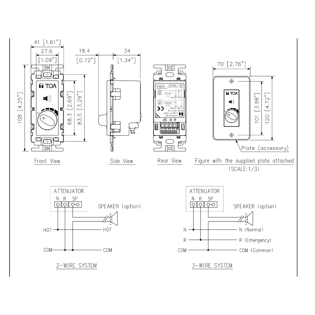 TOA AT-063AP วอลลุ่ม ปรับระดับเสียง 6 W เพิ่ม-ลด ระดับเสียง ติดผนัง