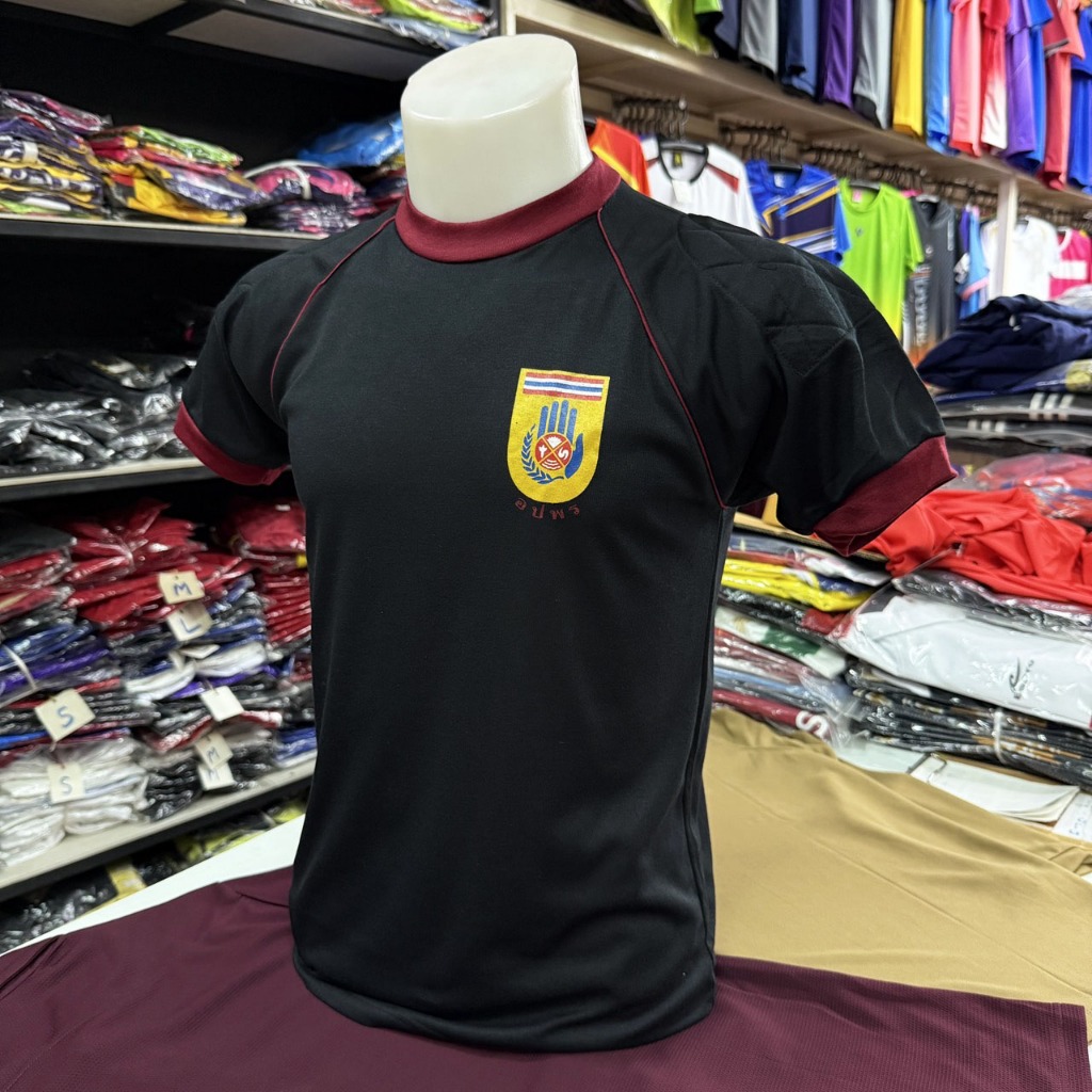 เสื้อยืด มีซับใน คอกลม แขนสั้น สกรีน ตรา อปพร หัวไหล่มีฟองน้ำ แขนจั้ม