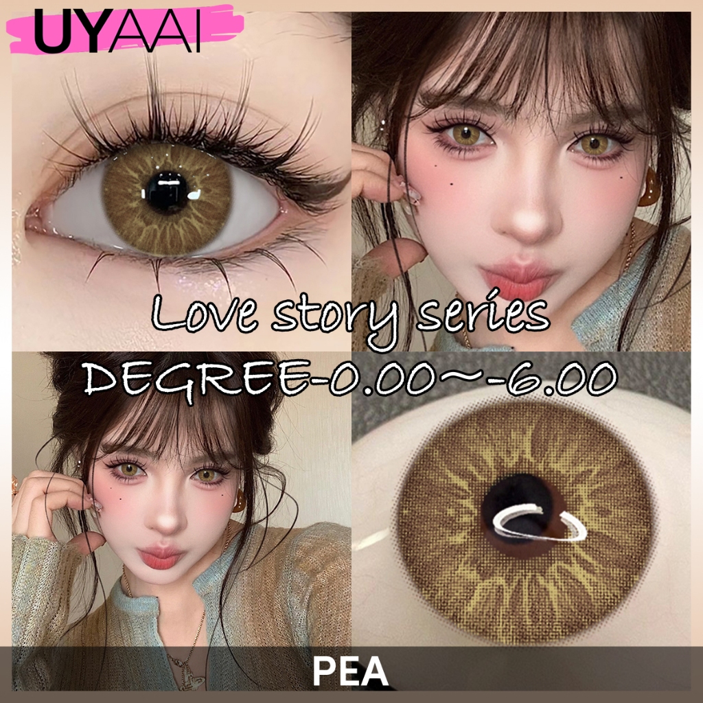 UYAAI 1 คู่คอนแทคเลนส์สี มีค่าสายตา 0.00~-6.00 Love story รายเดือน ชุดคอนแทคเลนส์ รายเดือน ปริมาณน้ำ 42% DIA 14.2mm