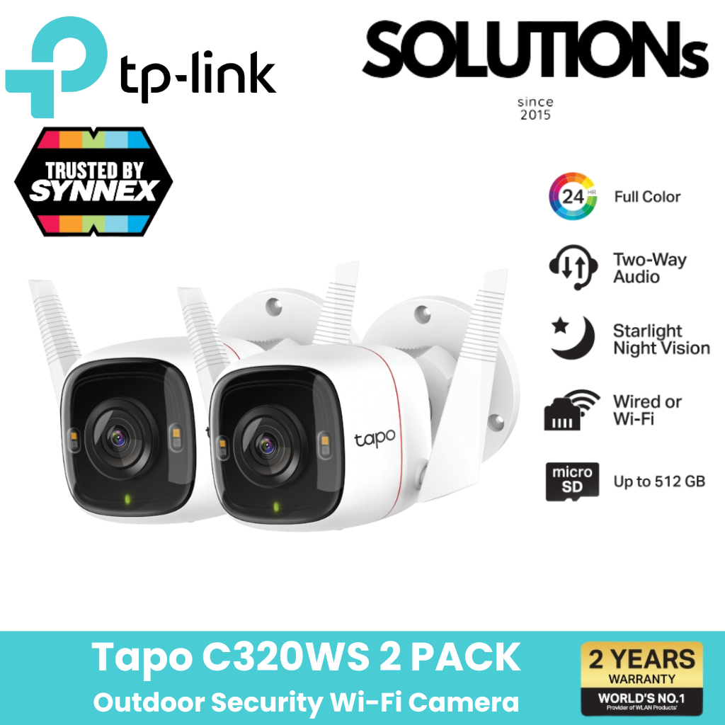 TP-Link Tapo C320WS Outdoor Security [แพ็คคู่สุดคุ้ม] Wi-Fi Camera 4MP ดูVDOมีสีสันยามค่ำคืนบันทึกภาพคมชัด 4MP