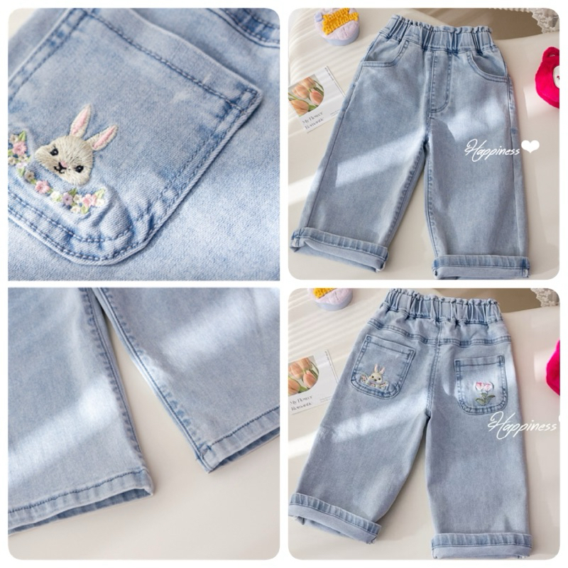 👖พร้อมส่งจากไทย👖กางเกงยีนส์เด็ก กางเกงยีนส์ขายาวเด็กผู้หญิง แต่งลูกไม้ชายกางเกง รูปที่ 4