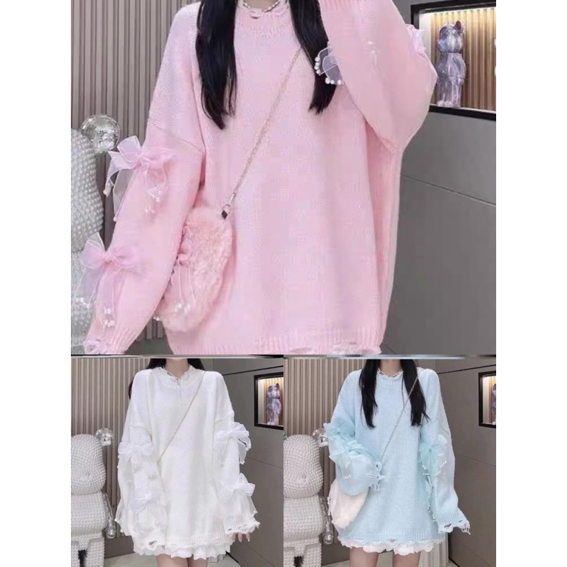 NO9 Sweater แขนยาว แถมกระเป๋า มินิเดรส มี2ลาย รอบอก 46-48”ยาว 28”แบบสวม ไซส์ใหญ่ OVERSIZE