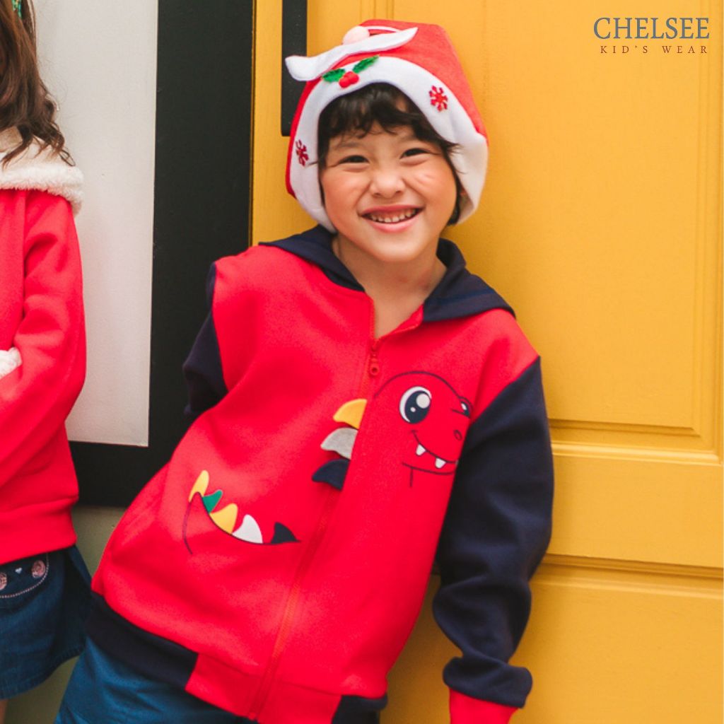 Chelsee เสื้อแจ็คเก็ตฮู้ด มีหมวก แขนยาว เด็กผู้ชาย ลายไดโนเสาร์ ผ้า POLYSTER อายุ 1.5-10ปี เสื้อผ้าเด็กโต รุ่น 128097