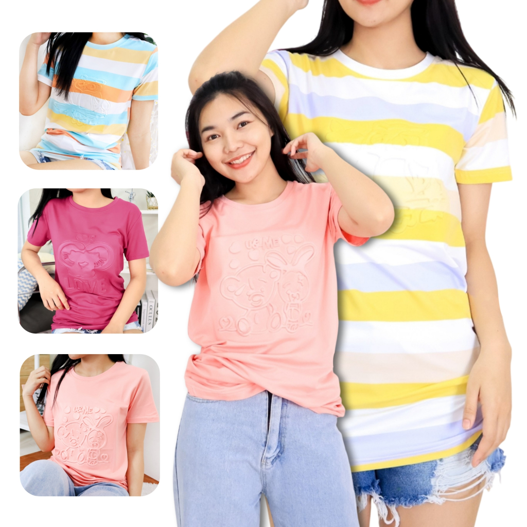 8702-05# **ลดล้างสต็อก** เสื้อยืดตัวยาว ใส่เป็นชุดมินิเดรส ดีเทลเก๋ สกรีนนูน สีสันสดใส