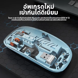 เมาส์บลูทูธโปร่งใสไร้สาย BT5.0/2.4G เมาส์บลูทูธ เมาส์เงียบแบบชาร์จไฟได้ เหมาะสำหรับแท็บเล็ต แล็ปท็อป