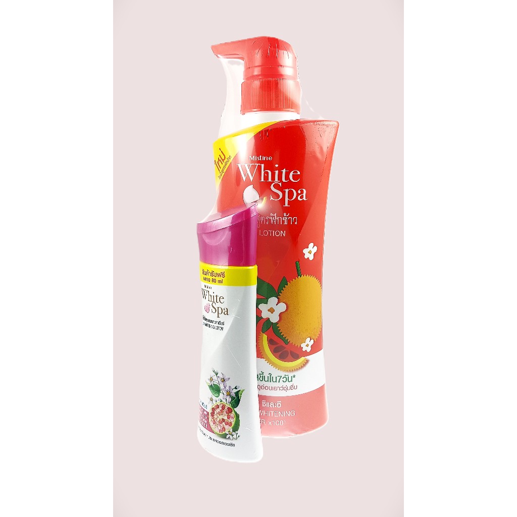 โลชั่น มิสทีน ไวท์สปา ฟักข้าว 400ml. (แถมฟรี โลชั่น ไวท์สปามะนาวคาเวียร์ 80ml. 1 ขวด)