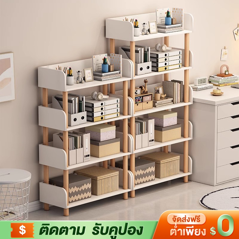 YYM ชั้นวางหนังสือ ชั้นวางของ ทำจากไม้ มีรั้วกั้น สามารถรับน้ำหนักได้ 100 กิโลกรัม ติดตั้งง่าย bookshelf