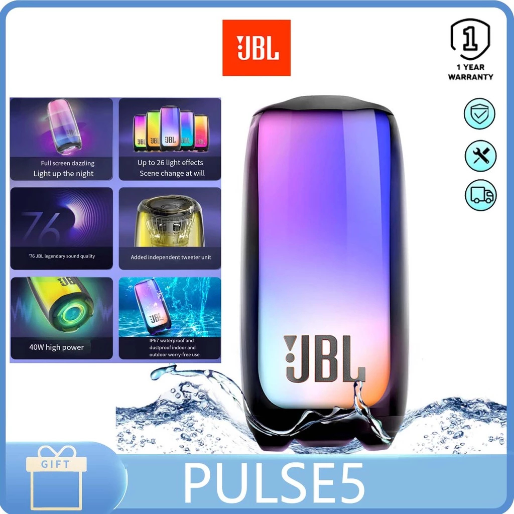 JBL PULSE5 ลำโพงบลูทูธพกพาสำหรับกลางแจ้งพร้อมเอฟเฟกต์แสงโดยรอบ กันน้ำและกันฝุ่น