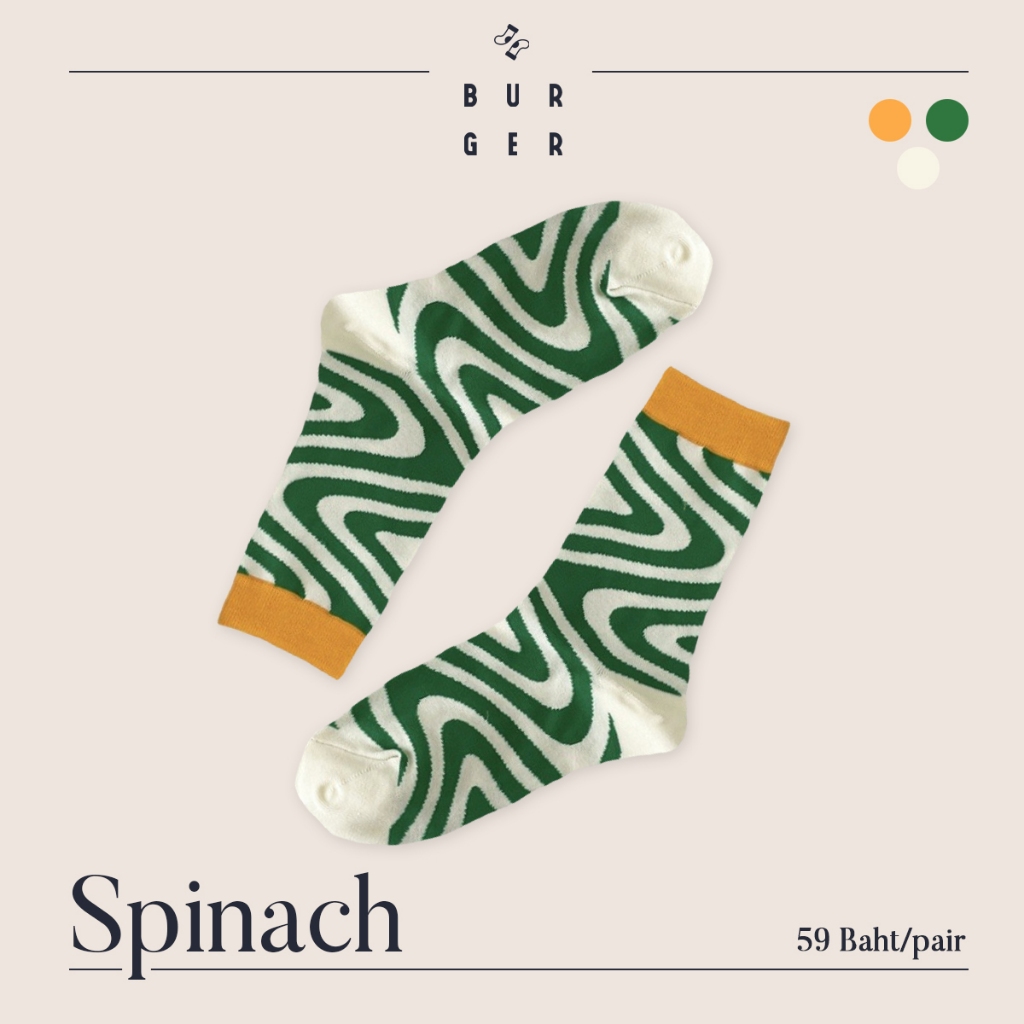 Spinach ถุงเท้าแฟชั่น ครึ่งแข้ง ลายผักโขม ราคาถูก คุณภาพดี เกาหลี