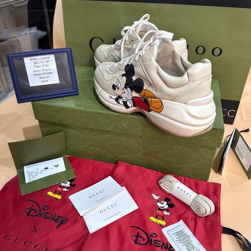 ❤️Use VeryVeryLike New WOMEN'S GUCCI x DISNEY Mickey Mouse Print Rhyton Leather Sneakers Size37 Shop