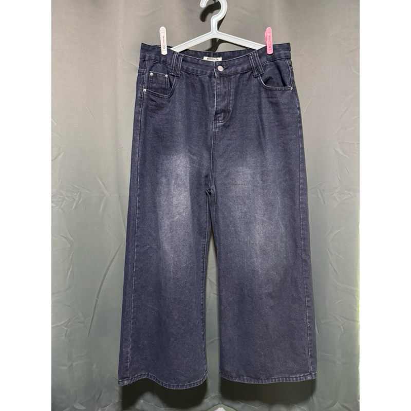 Beberlin กางเกงยีนส์ เอวสูง กระบอกใหญ่ สีฟอก