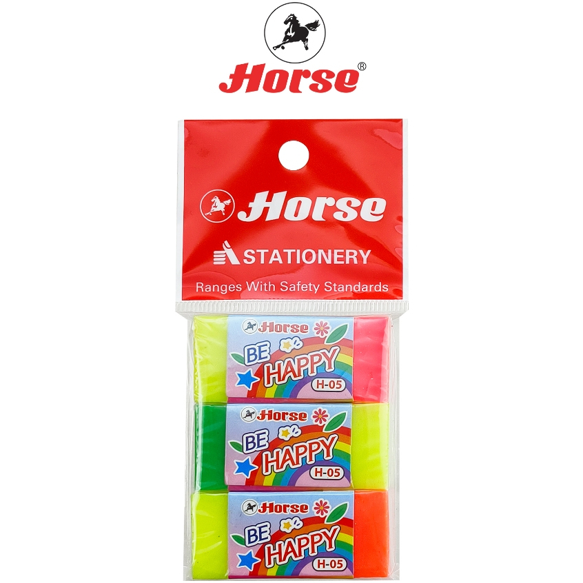 Horse (ตราม้า) ยางลบดินสอ H-05 สีหวาน  ตราม้า คละสี บรรจุ 3 ก้อน / แพ็ค จำนวน 1 แพ็ค