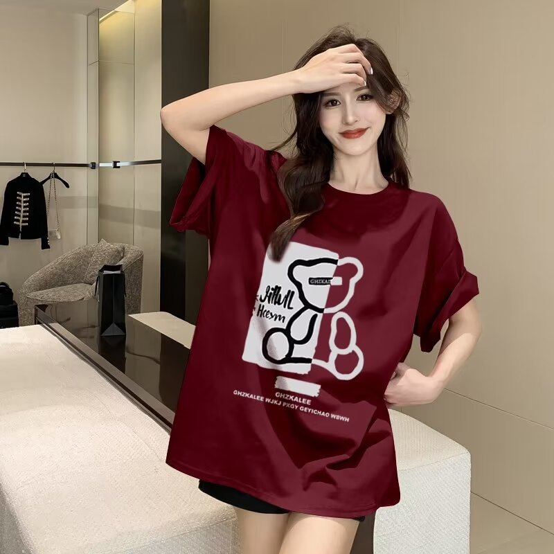 aililai1688 เสื้อแขนสั้น ผู้หญิง คอกลม ลายน้องหมีน้อย มี 4 สีให้เลือกแบบหลากหลาย ใส่สบายผ้านุ่ม