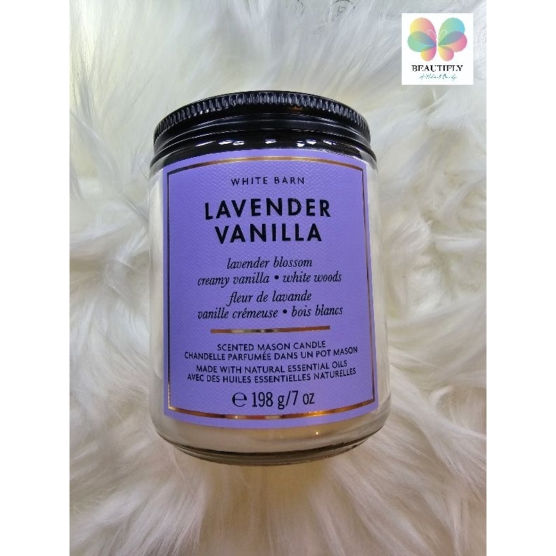 เทียนหอม Mason Candle อโรมาเทอราปี กลิ่นลาเวนเดอร์ผสมวนิลา (100% แท้) Bath & Body works 198 g.